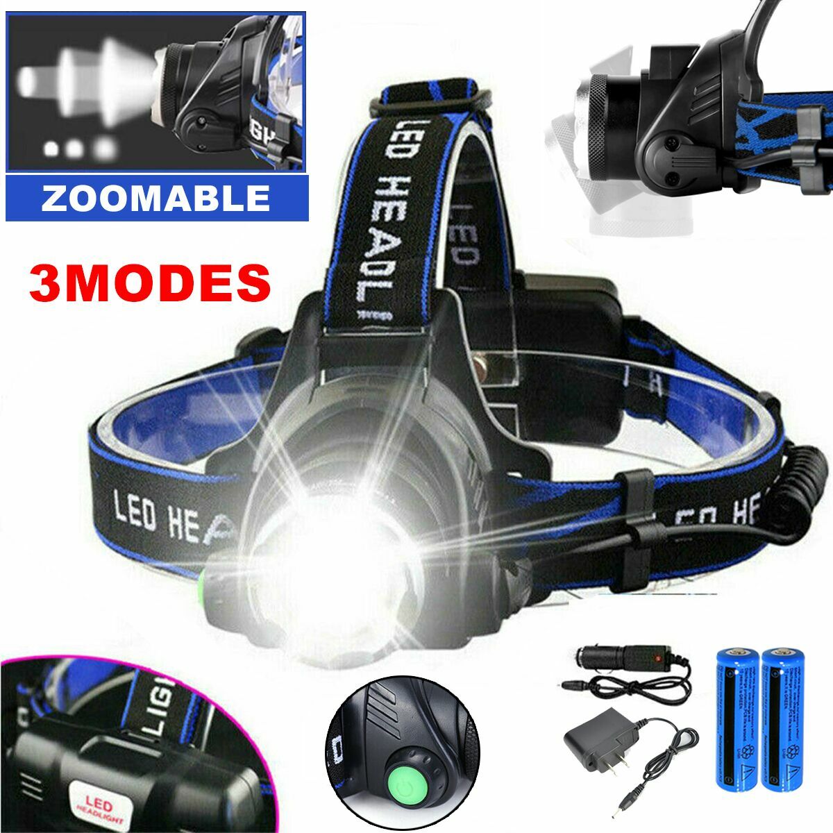 High Brightness LED Headlamp Rechargeable Waterproof Head Torch