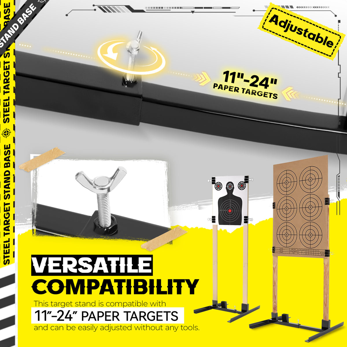 Adjustable Steel Target Stand Base for Paper Silhouette Shooting 2-Pack