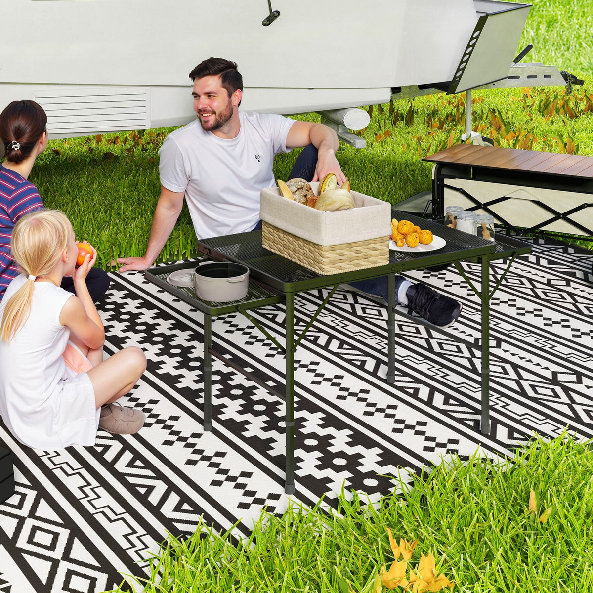 Portable Camping Table with Folding Wings - 4.5 ft Adjustable Height Outdoor Dining
