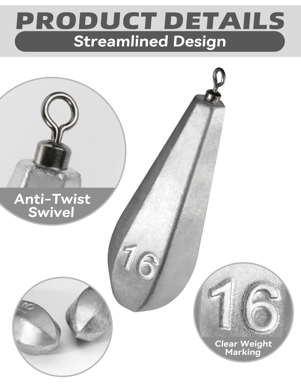 Saltwater Fishing Sinkers with Swivel for Deep Water Bottom Fishing - Multiple Sizes