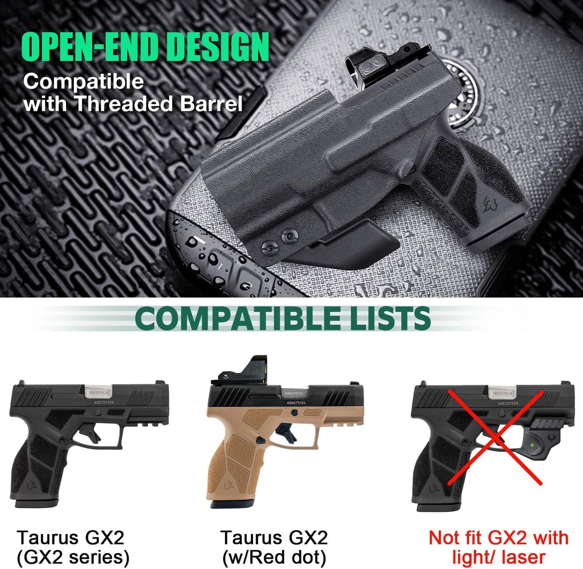 Concealed Carry Kydex Holster for Taurus GX2 with Optic Cut & Claw