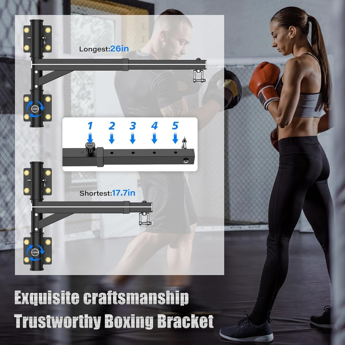 Heavy Duty Wall Mount Punching Bag Hanger Supports Up to 800lb Adjustable Steel Bracket