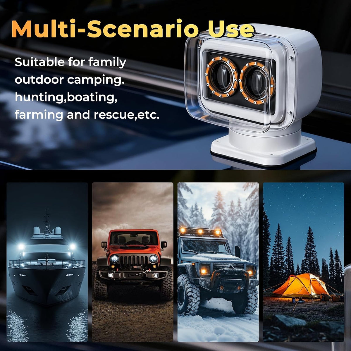 80W 5000LM LED Search Light for Trucks Marine Spotlight 360° Rotating White