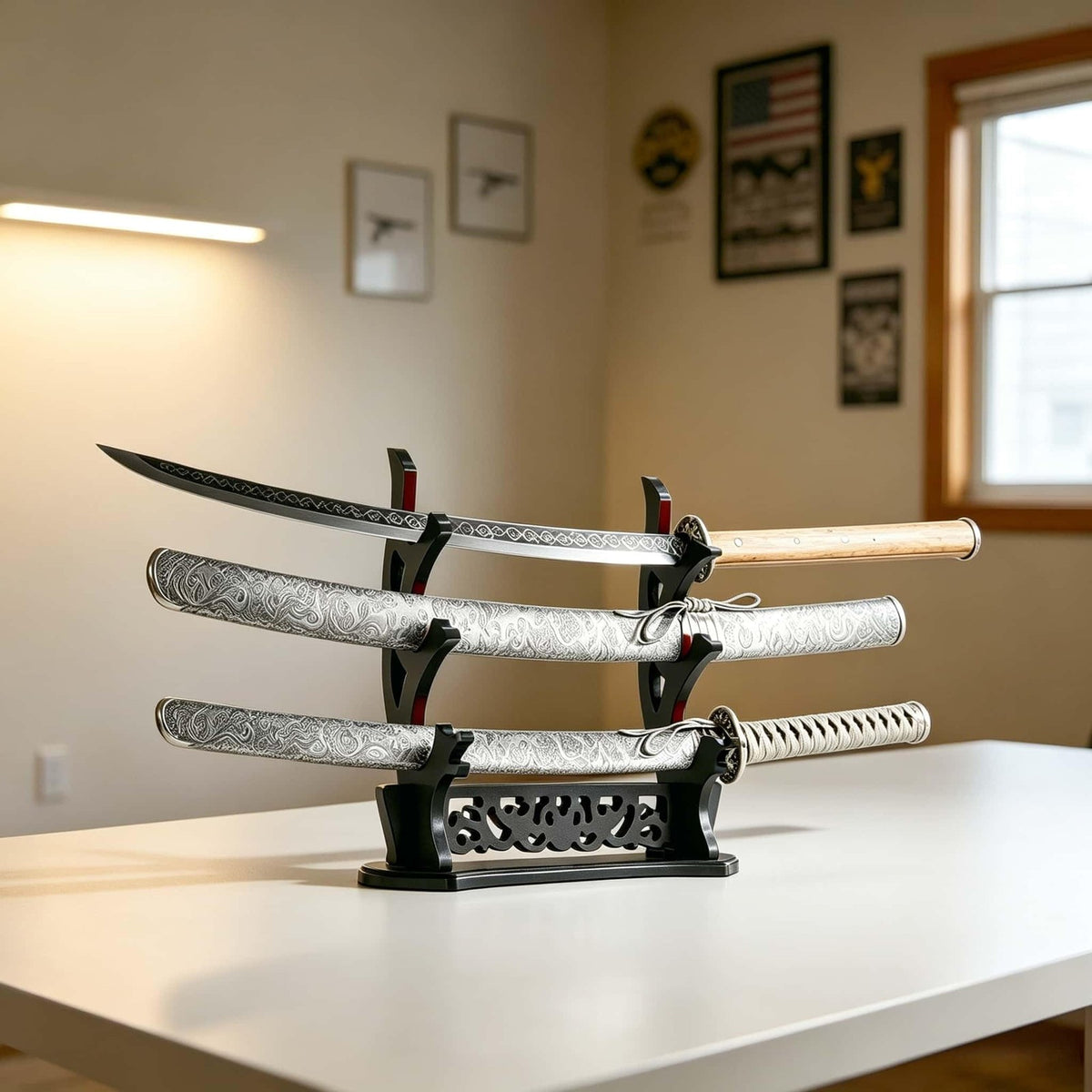 Black Sword Stand Holder for Katana and Collectible Swords