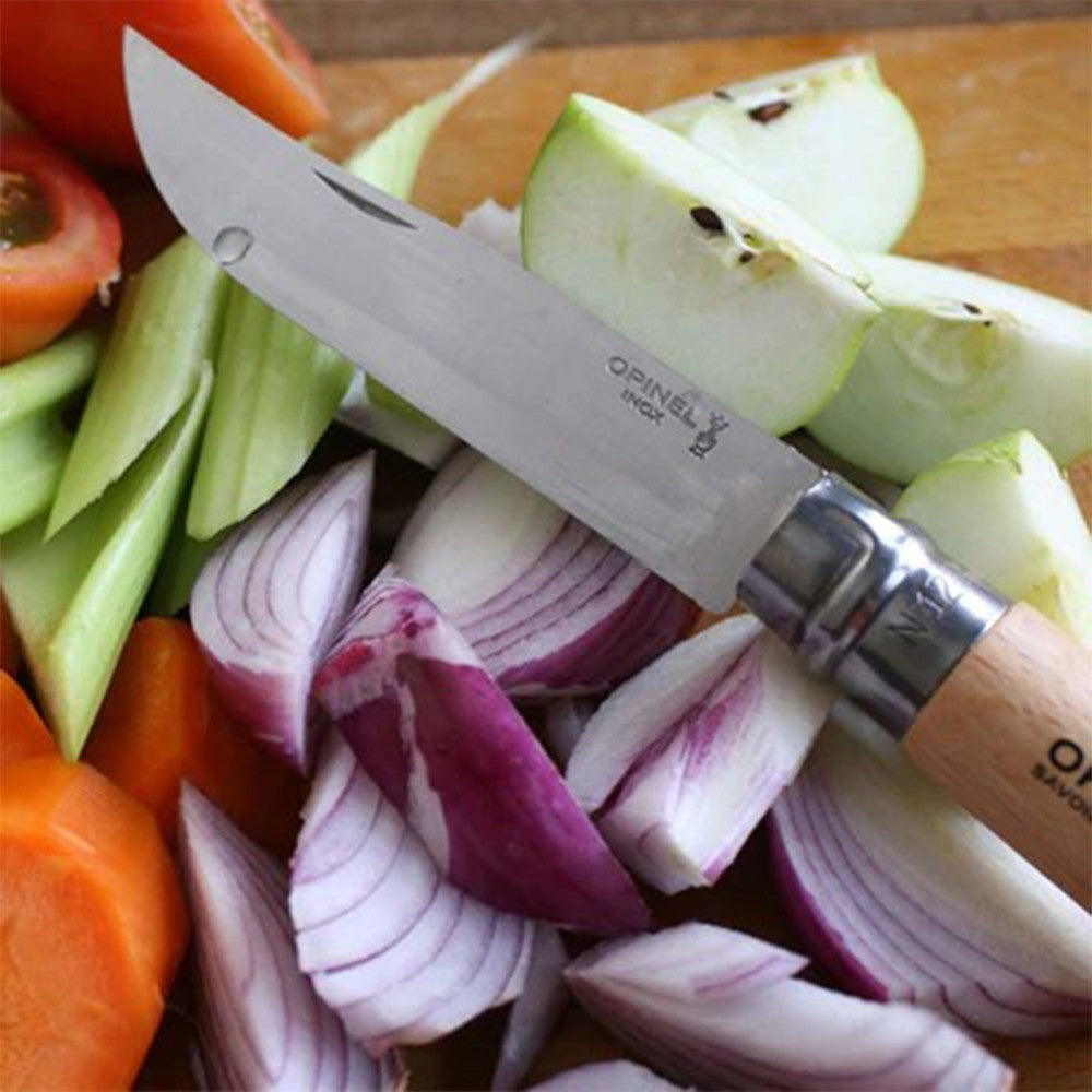 Opinel No. 12 Folding Knife with Beechwood Handle - 4.82-Inch Stainless or Carbon Steel Blade