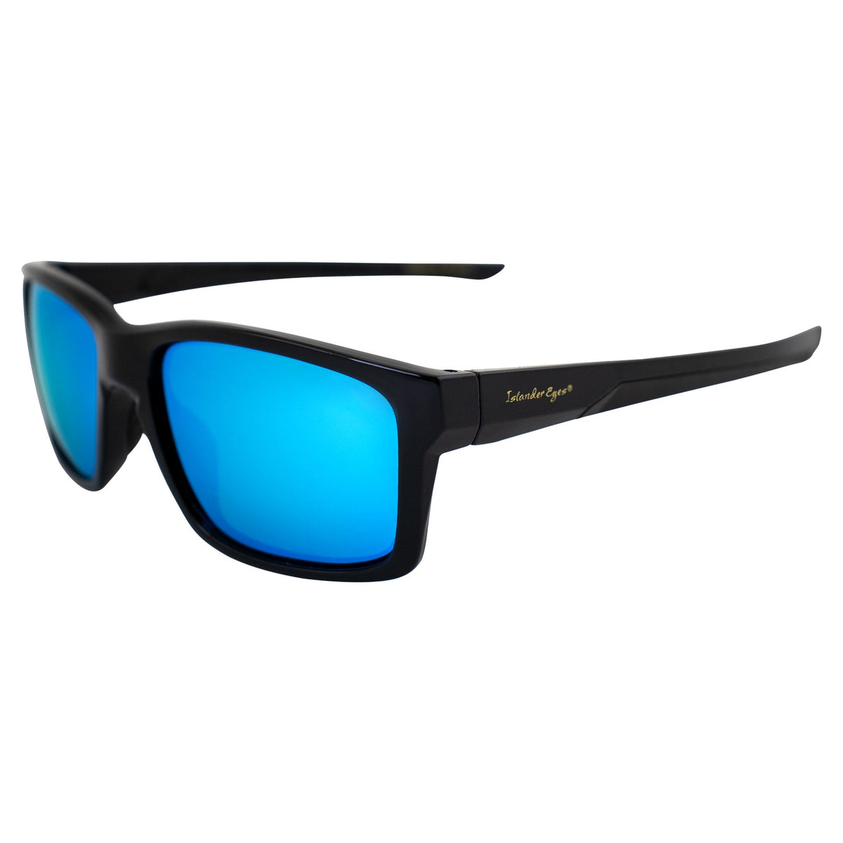 Polarized Square Sunglasses with Blue Mirror Lenses - Black Frame