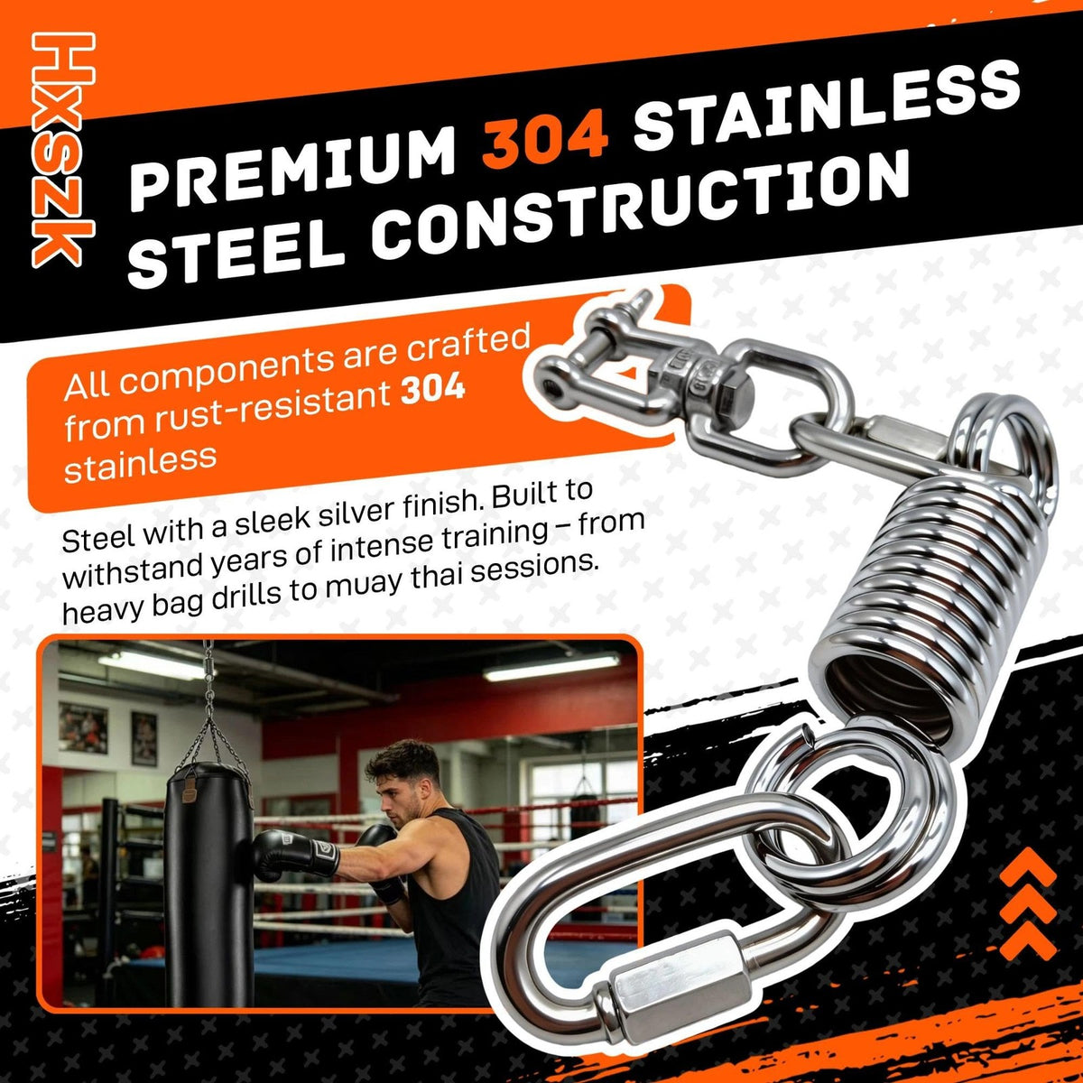 Heavy-Duty Stainless Steel 360° Swivel Punching Bag Hanger with Spring and Carabiners