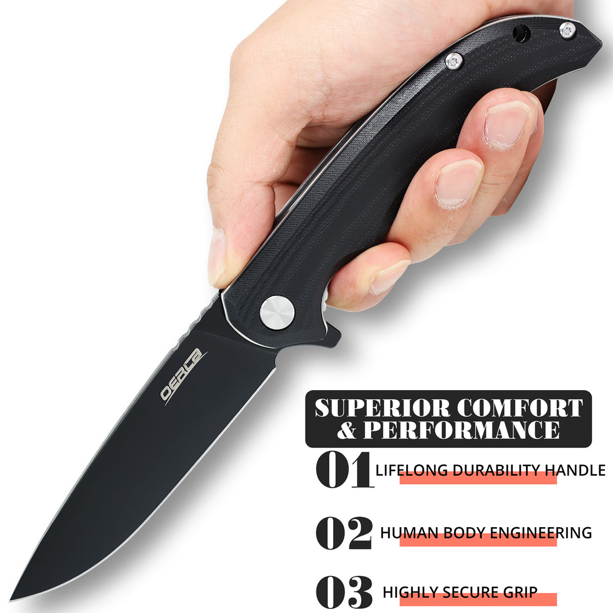 Folding Pocket Knife with D2 High Carbon Steel and Black Titanium Coating - 8.9 Inch