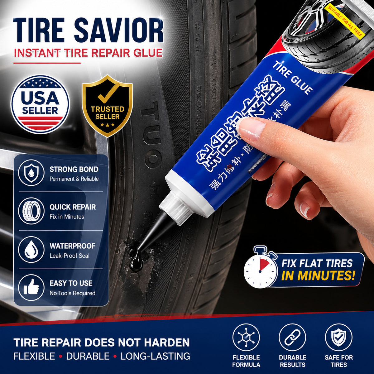 50ml Tire Patch Plug Repair Glue Waterproof Rubber Sealant for Tire Leak Fix