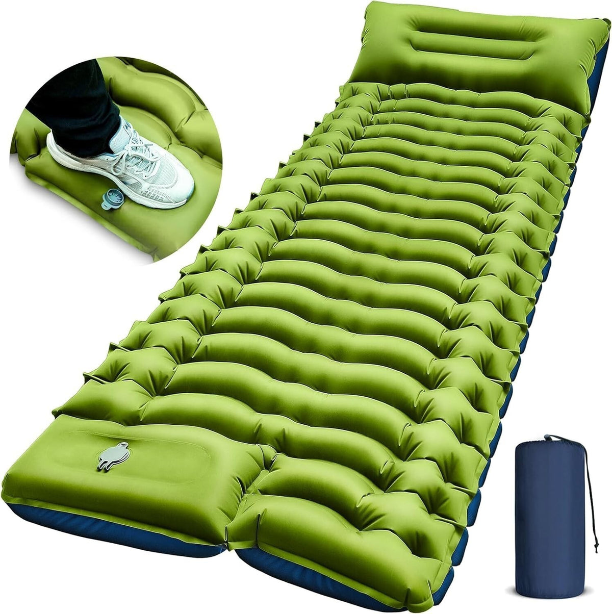 Inflatable Camping Sleeping Pad with Built-in Pillow & Foot Pump