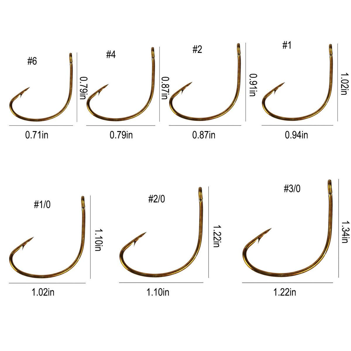 Bronze Offset Fishing Hooks - Assorted Sizes & Quantities for Freshwater & Saltwater Fishing