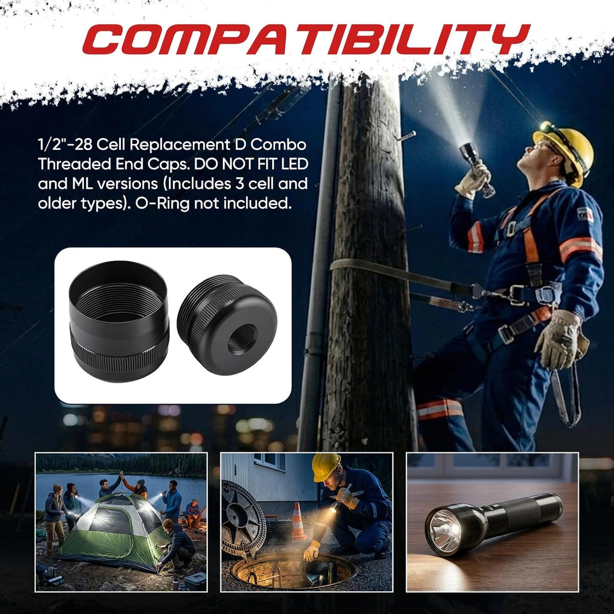 1/2-Inch-28 Threaded Aluminum End Cap for Standard D Cell Flashlights