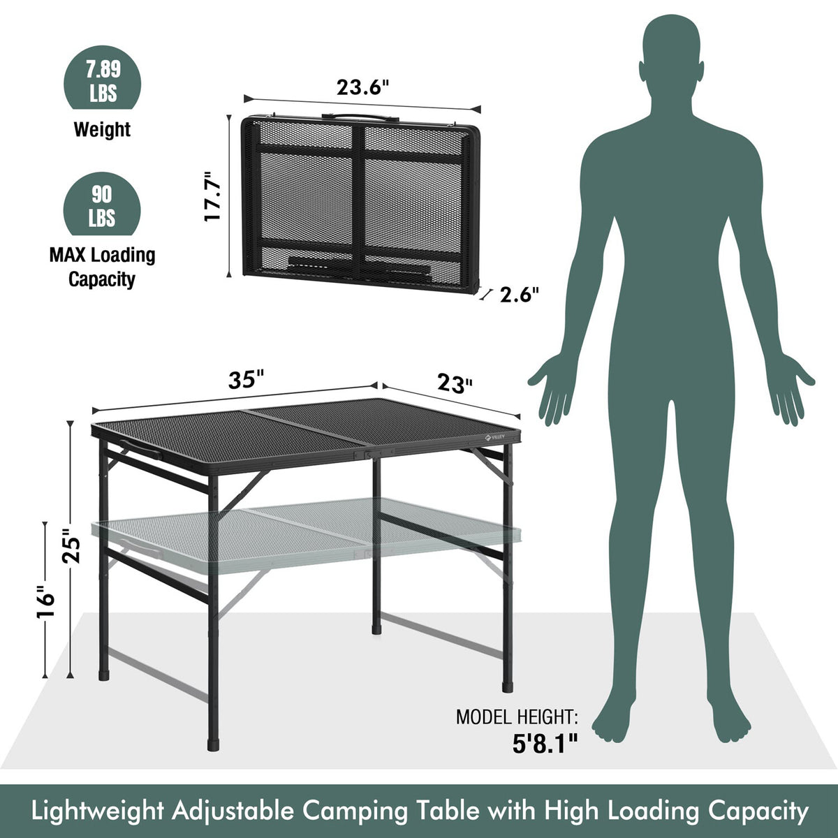 Portable Camping Table 3ft Folding Table Lightweight Outdoor Picnic Desk