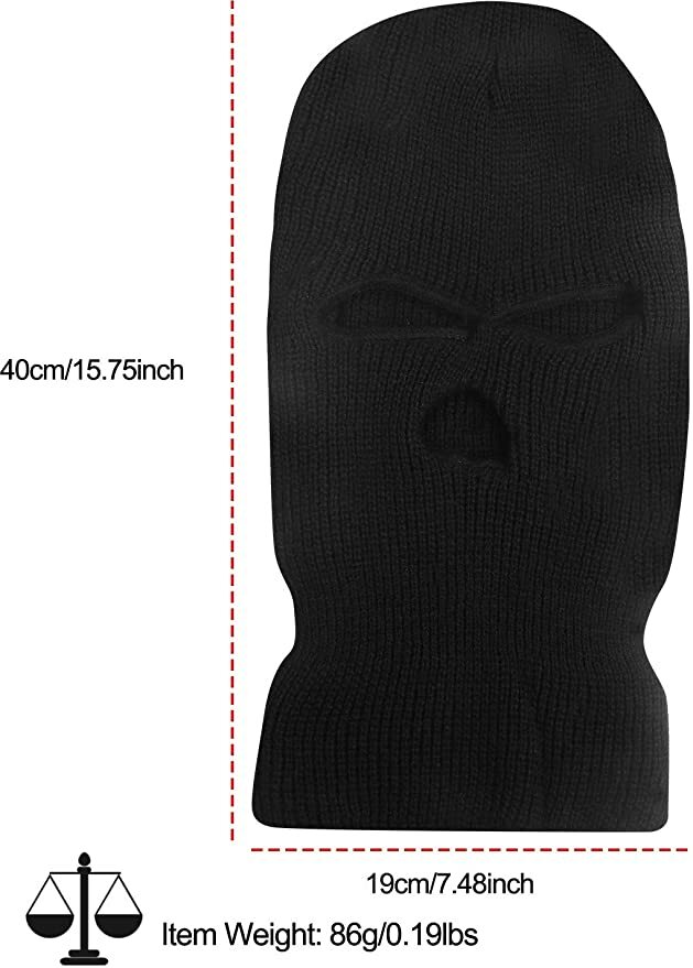 Winter Ski Face Mask with 3 Holes Balaclava Hood Beanie Black Tactical