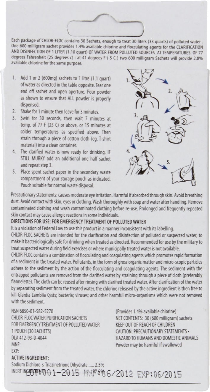 GI Water Purification Powder Packets - Military-Grade Water Treatment Tablets