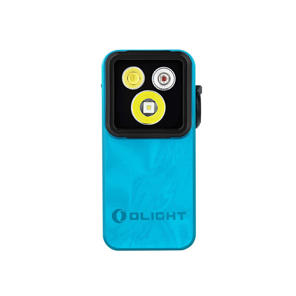 Olight Oclip 2 Pro Tidal Blue Portable Flashlight with Charging Case - Flood Red Spot 530 Lumens