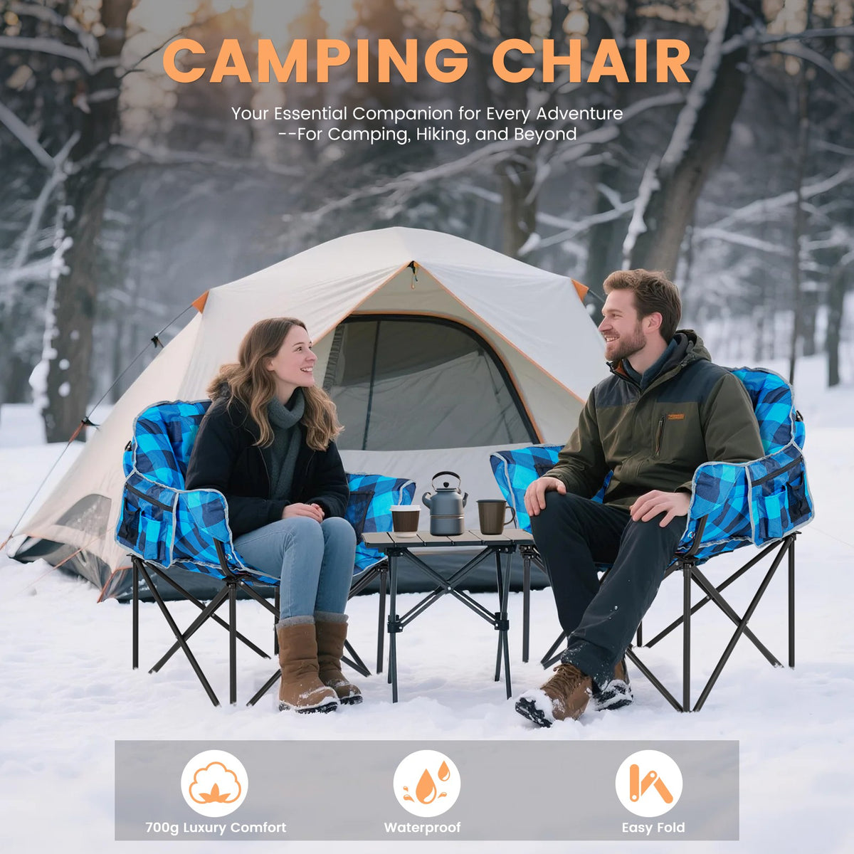 Oversized Heated Camping Chair with 3 Heat Levels - Foldable Outdoor Lounge Seat Support 500 lbs