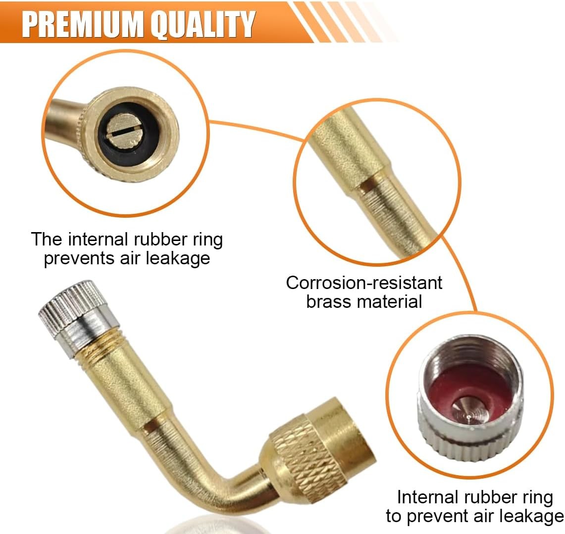 Car Tire Valve Extenders 90 Degree Brass Valve Adapter, Set of 4