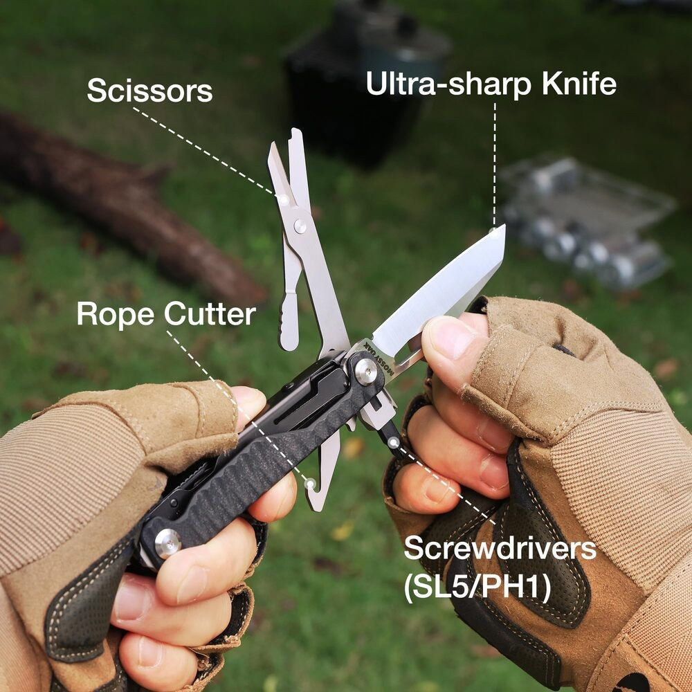 12-in-1 Multitool Folding Knife with Scissors Bottle Opener and Screwdrivers