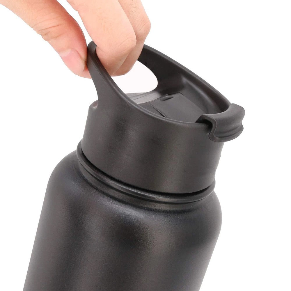 Replacement Flip Lid for Wide Mouth Water Bottles - Black, 2 Pack