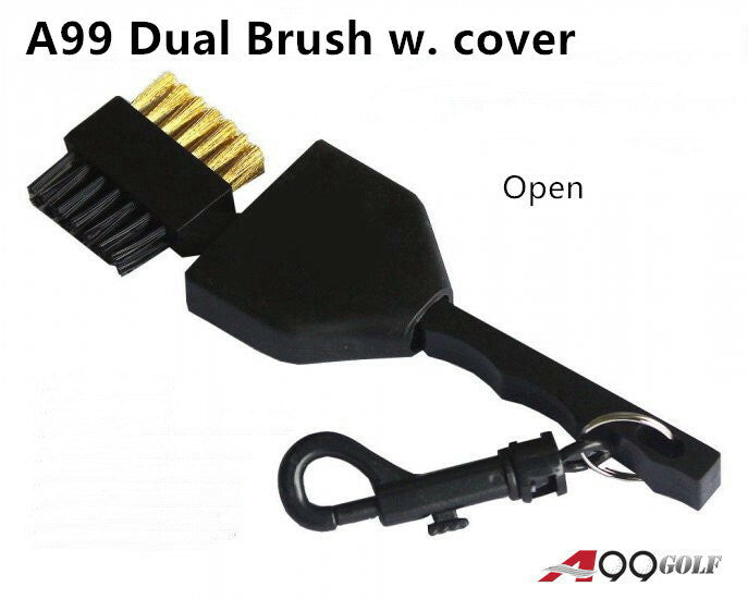 Golf Club Dual Side Brush with Retractable Cover - Clean Irons & Woods