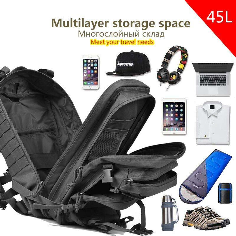 45L Tactical Military Backpack Large Rucksack for Camping Hiking Travel