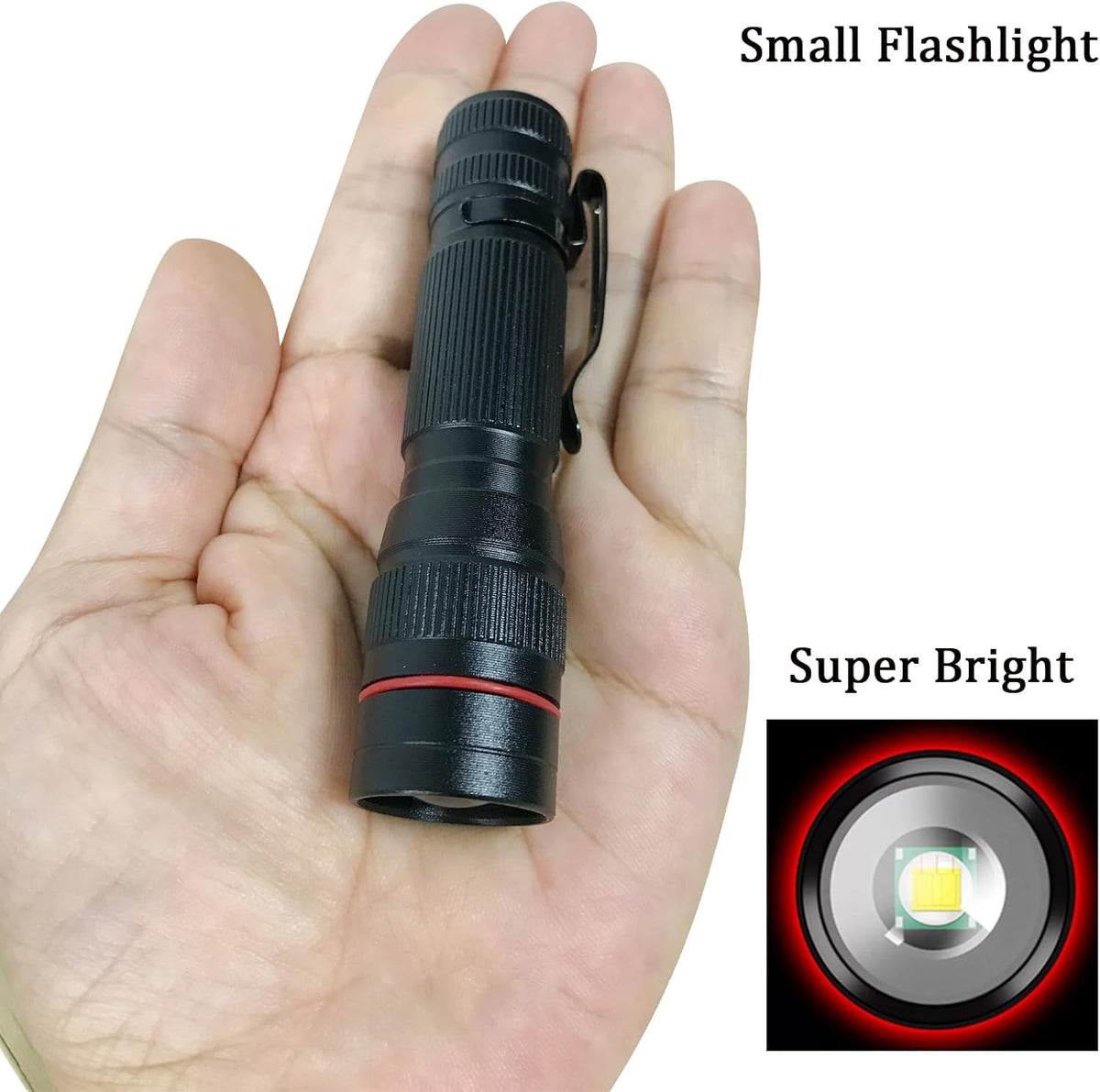 Super Bright Rechargeable Mini LED Flashlight with Zoom, 3 Modes, Portable