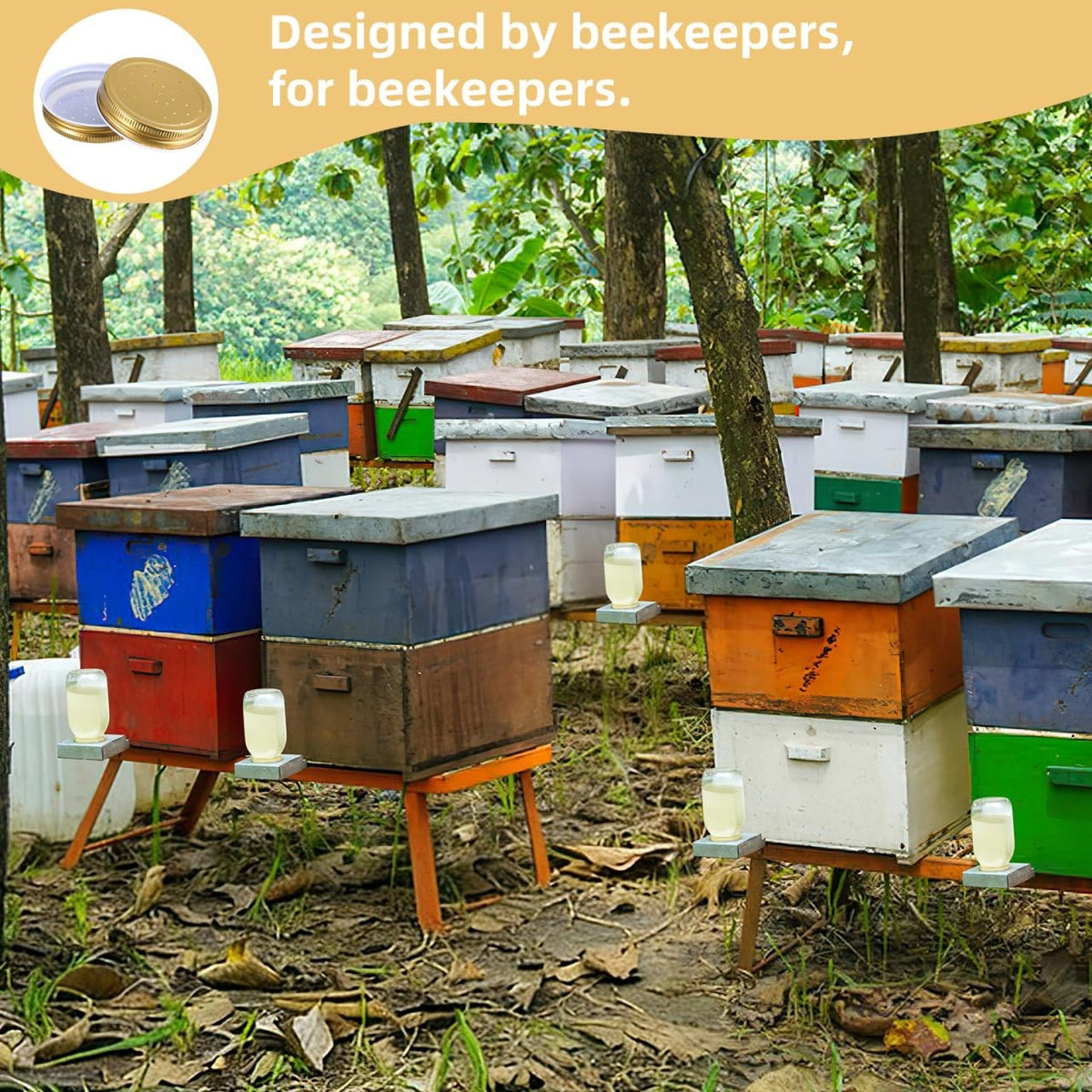 8 Pack Metal Beehive Entrance Feeder Lids for Water and Sugar Jars