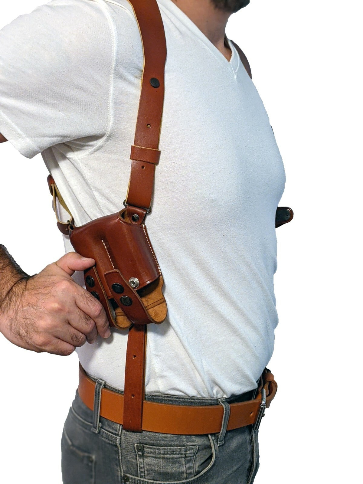 Leather Shoulder Holster with Double Magazine Pouch for 1911 Pistols