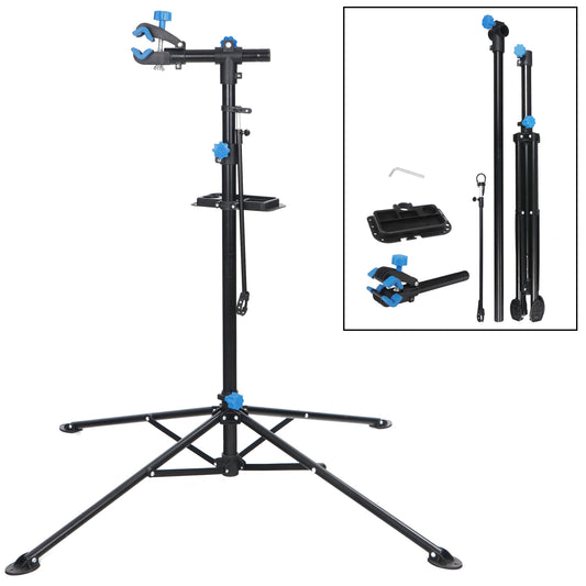 Adjustable Bicycle Repair Stand with Foldable Legs and Tool Tray