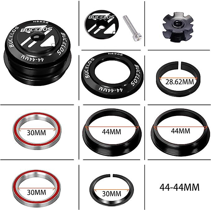 MTB Bike Headset Sealed Bearings - 34/44/44-56mm Fit Straight & Tapered Forks