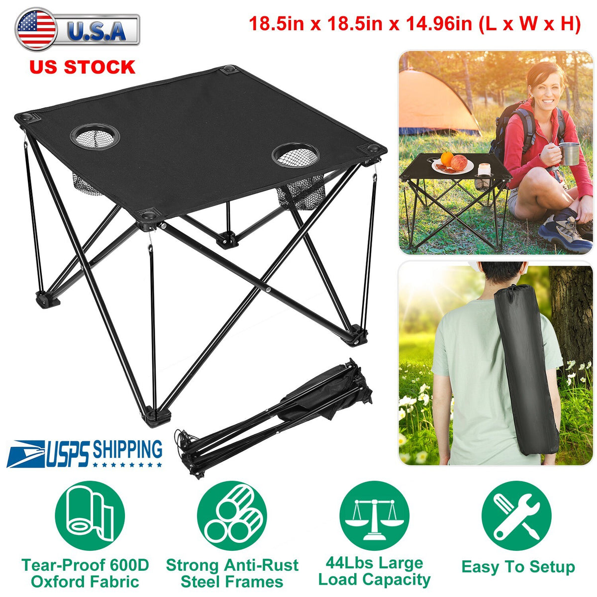 Portable Folding Camping Table with Cup Holders - Lightweigh Outdoor Picnic