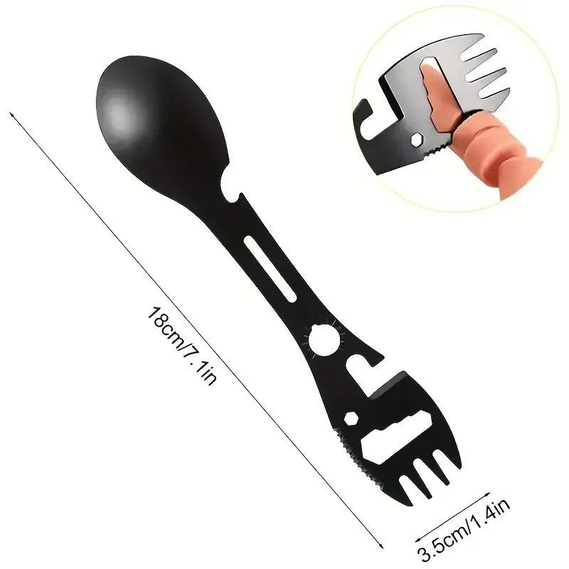 Multifunctional Camping Fork Spoon with Bottle Opener Stainless Steel 17.5cm