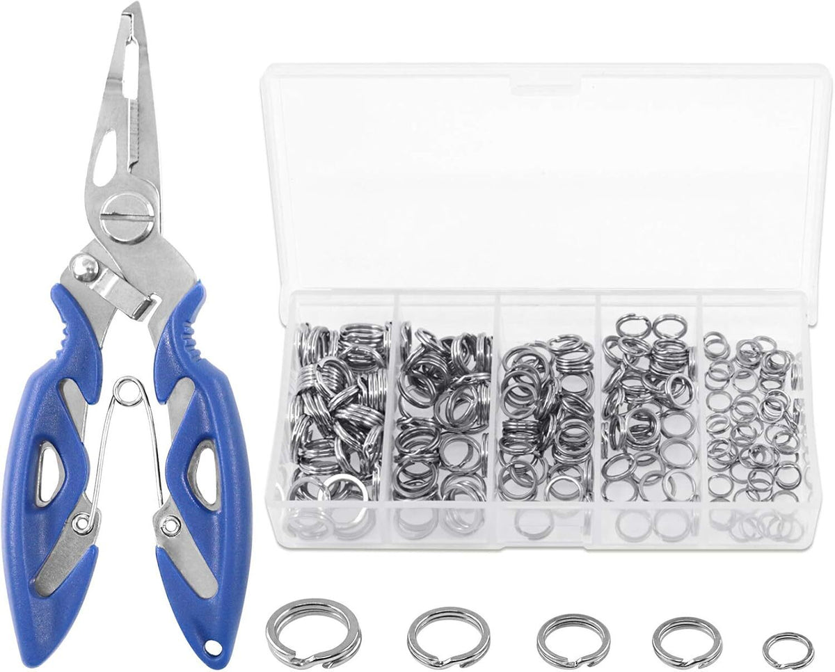 Stainless Steel Fishing Split Rings Set 5 Sizes for Lures & Connectors - 201 Pieces