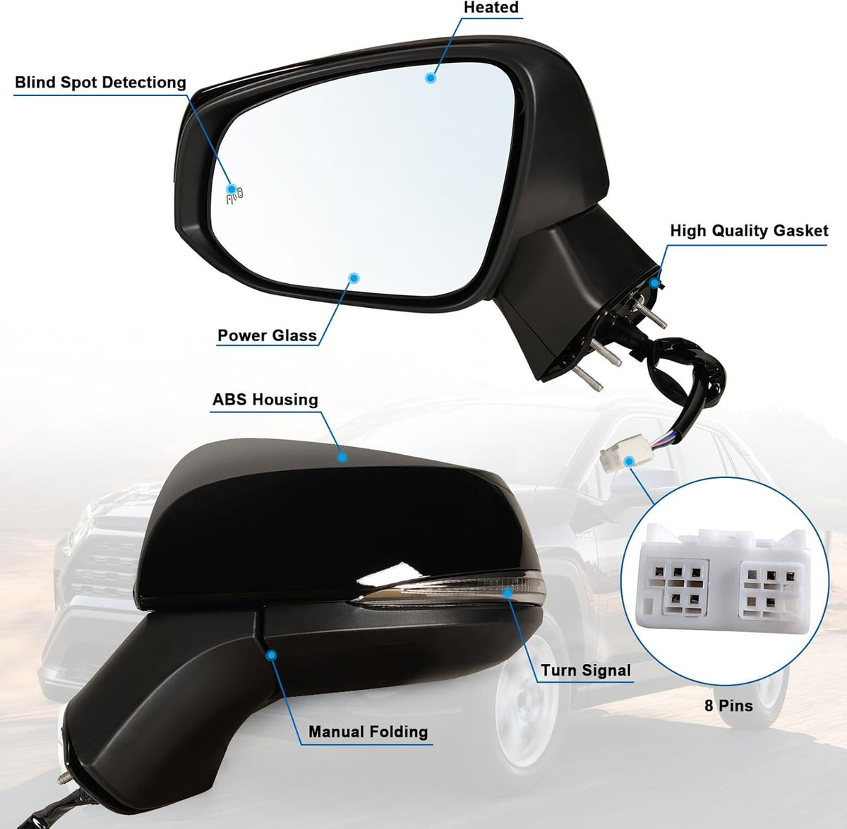 Toyota RAV4 Driver Side Power Heated Turn Signal Mirror - 2019-25 Replacement