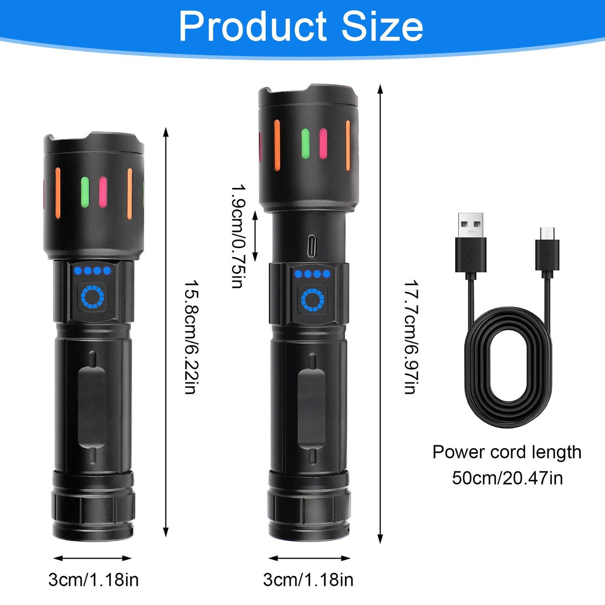 Super Bright Rechargeable LED Tactical Flashlight with Zoomable Focus