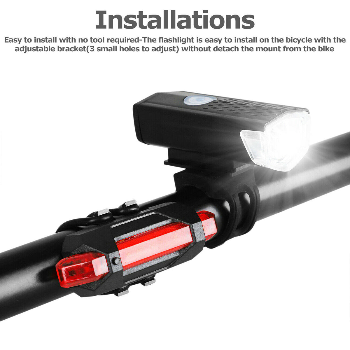USB Rechargeable Bike Headlight and Tail Light Set - Bright Cycling Lights