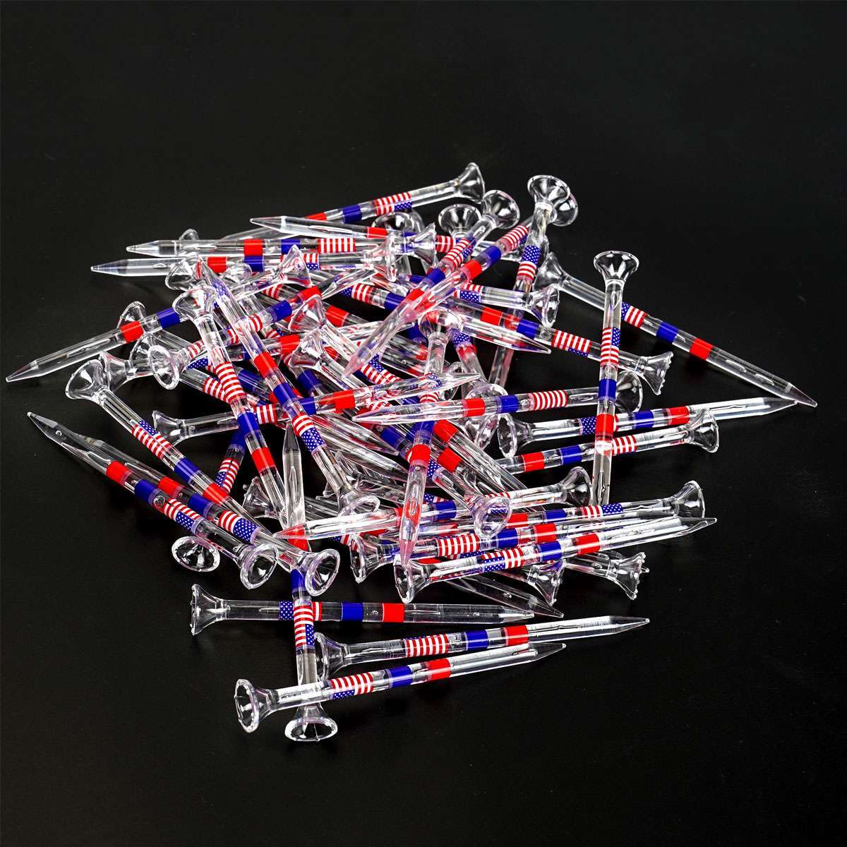 50PCS Transparent Acrylic Golf Tees with American Flag Design - Unbreakable & Durable