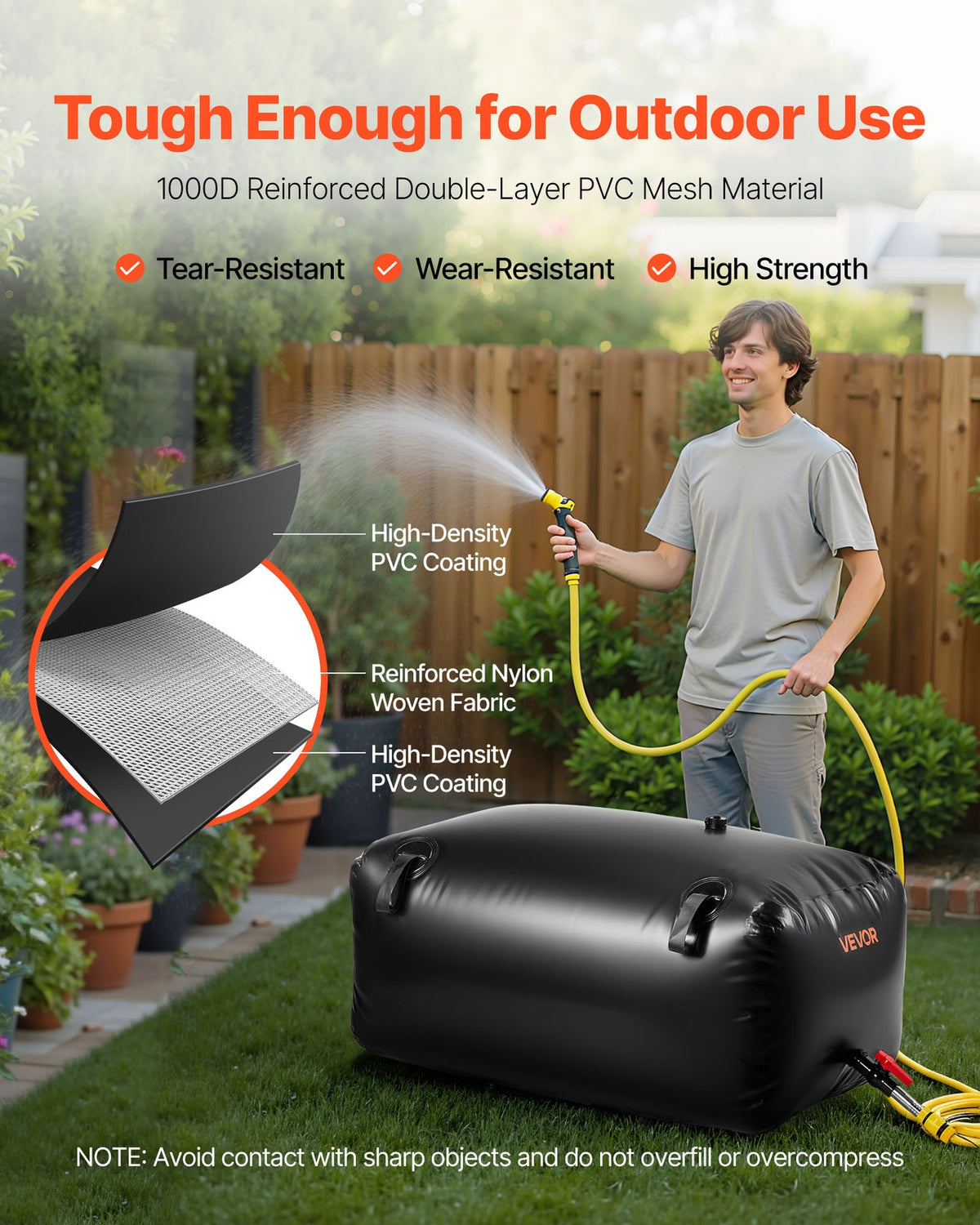 Collapsible Water Storage Bladder - 63.4 Gallon Heavy-Duty PVC Tank for Outdoor Use