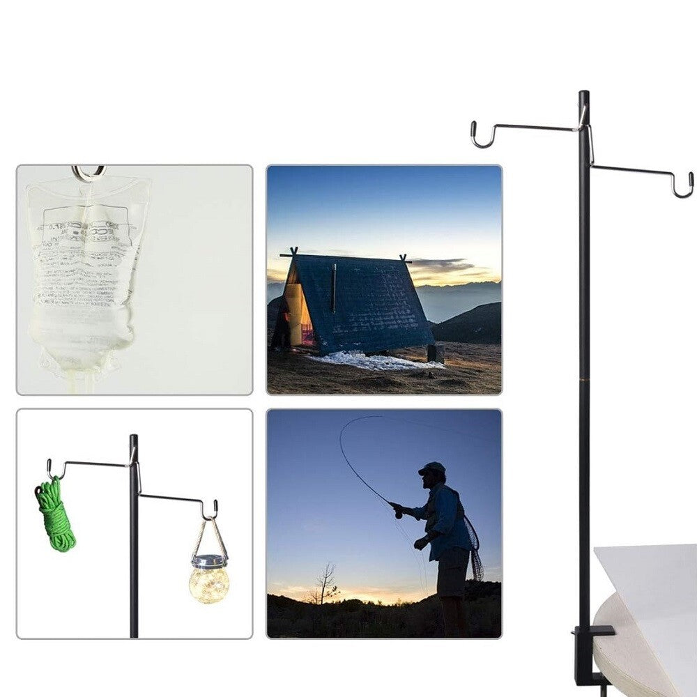 Adjustable Folding Camping Lamp Stand with Hooks for Outdoor Lighting