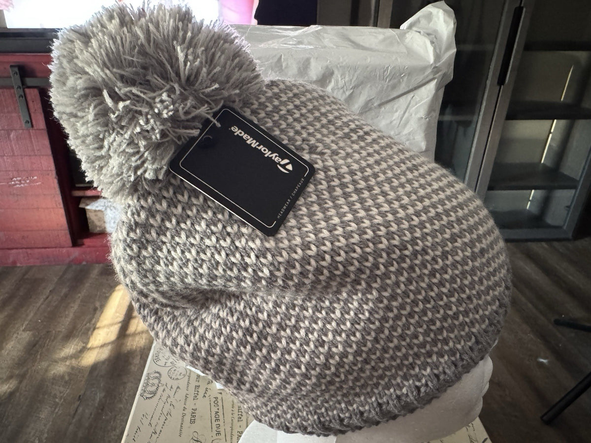 Golf Beanie Hat with Pom Pom - Winter Knit Cap for Women - Black/Gun Metal