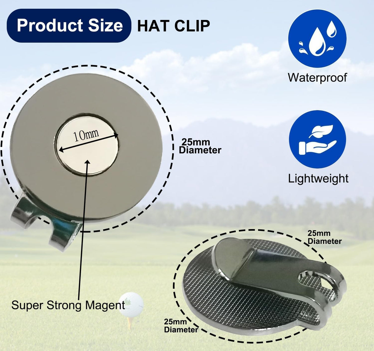 Magnetic Golf Hat Clip Ball Marker Holder Black Nickel 2pcs