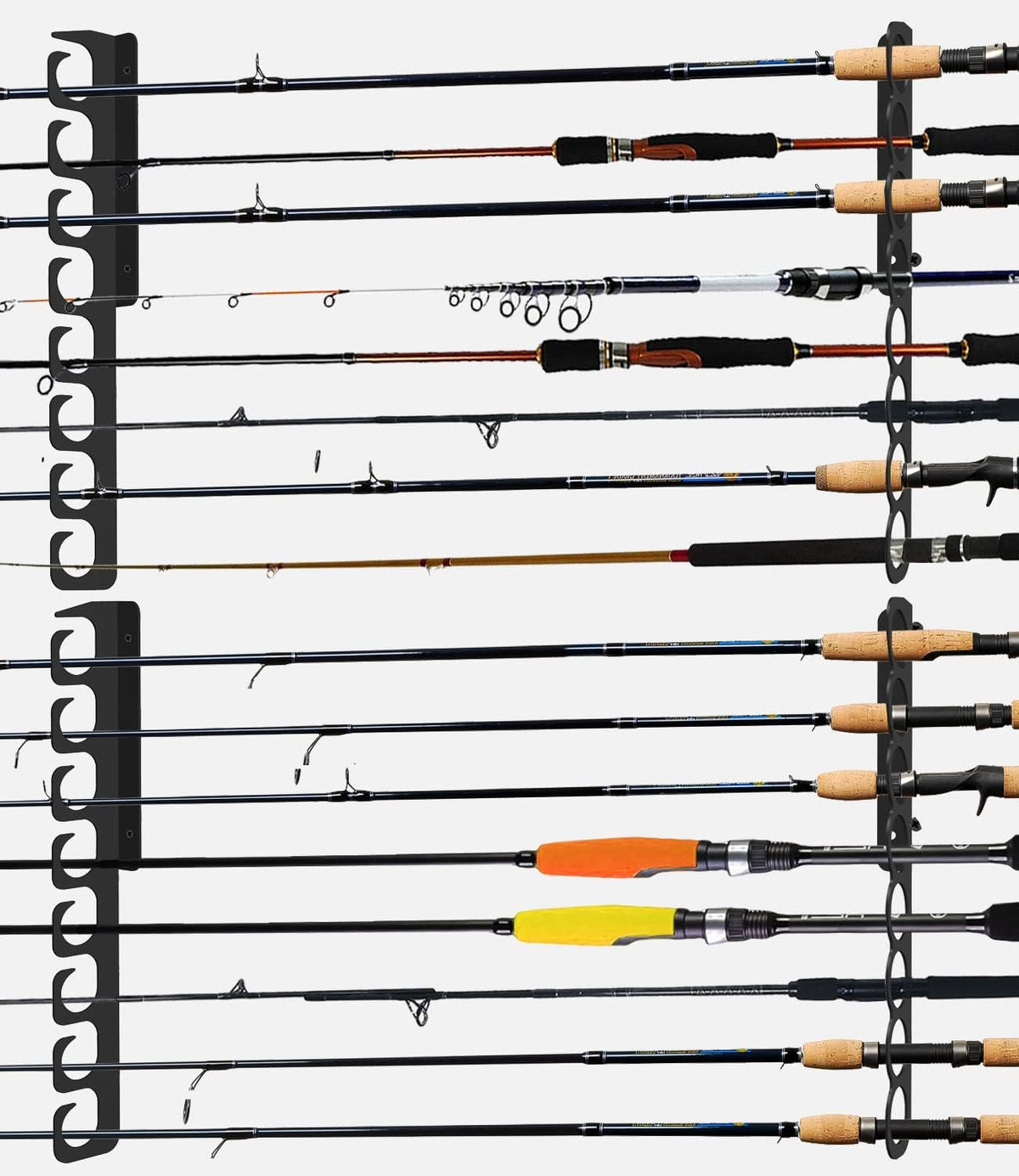Ceiling Fishing Rod Holder Rack - Vertically & Horizontally Wall & Ceiling Mount Storage for Up to 16 Rods