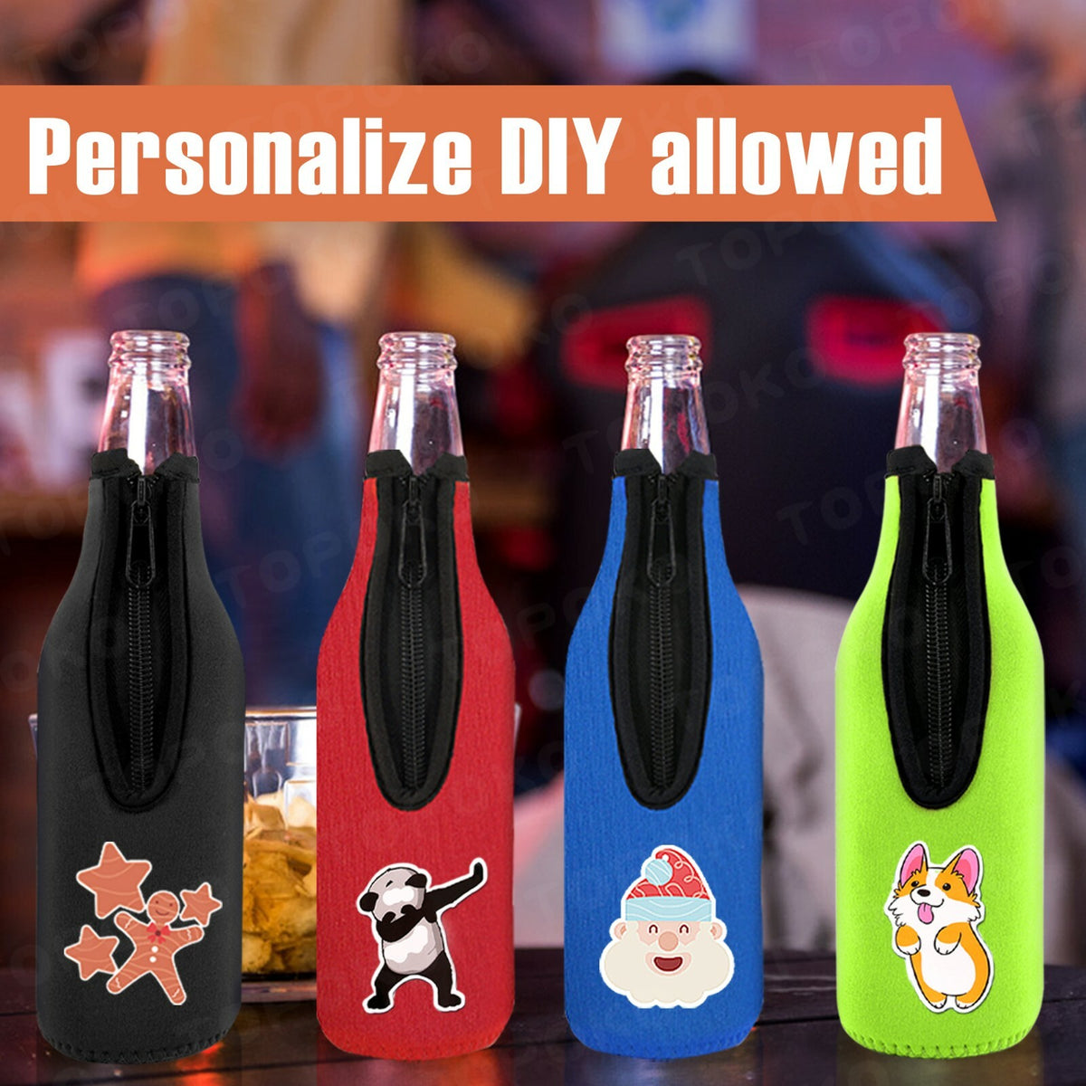 4 Pack Insulated Beer Bottle Sleeves with Zipper Keep Drinks Cold & Hands Dry
