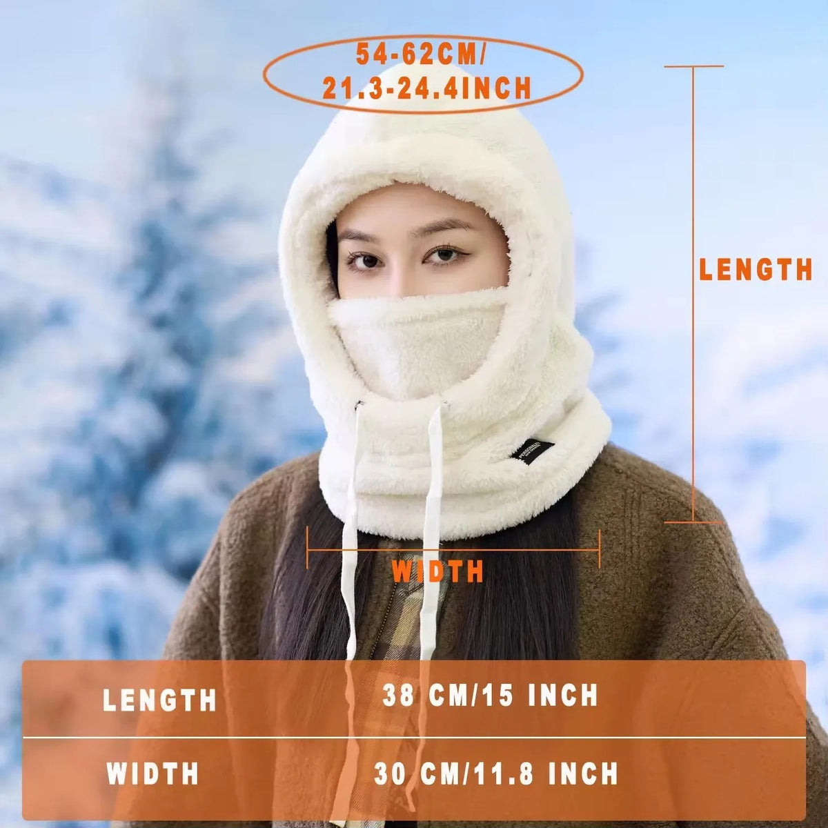 Winter Warm Balaclava Ski Hood with Faux Fur Face Cover - Windproof & Water-Resistant