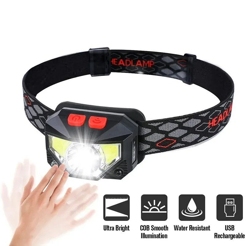 Rechargeable LED Headlamp with Bright White & Red Light for Outdoor Camping Hiking