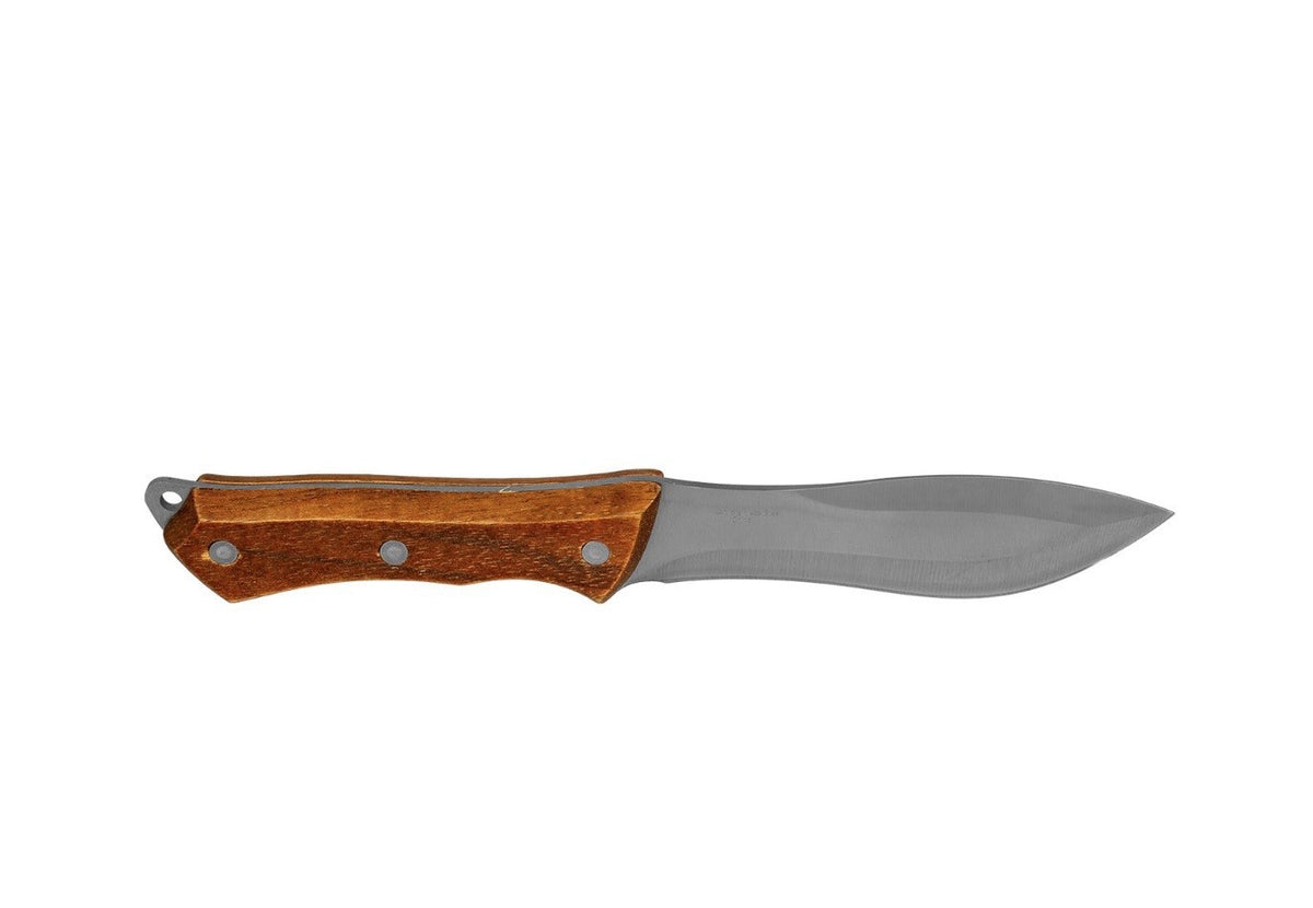 8-Inch Drop Point Nessmuk Hunting Knife with Wood Handle and Sheath