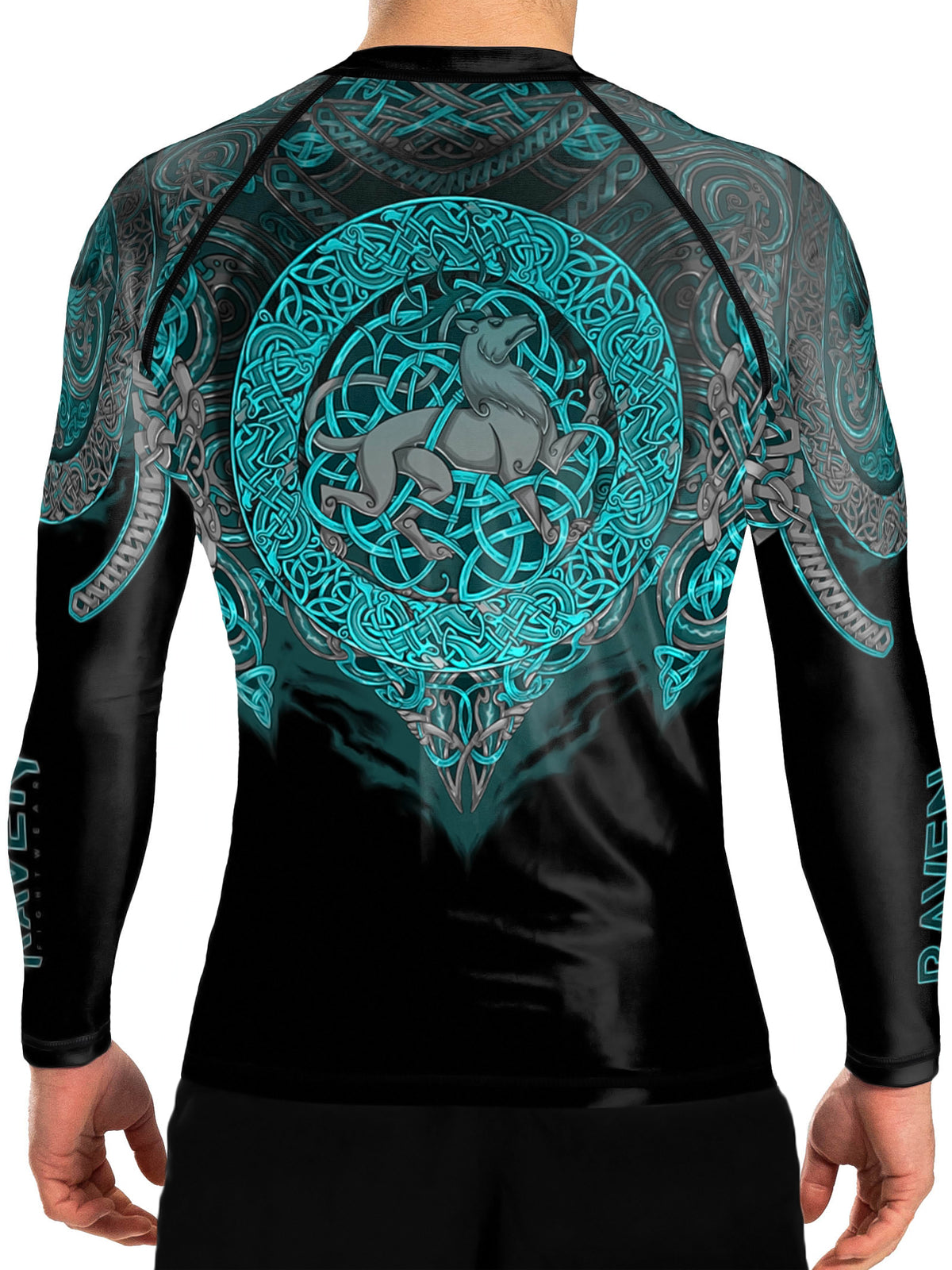 Men's Celtic Rash Guard for MMA BJJ - Black & Blue, Multiple Sizes