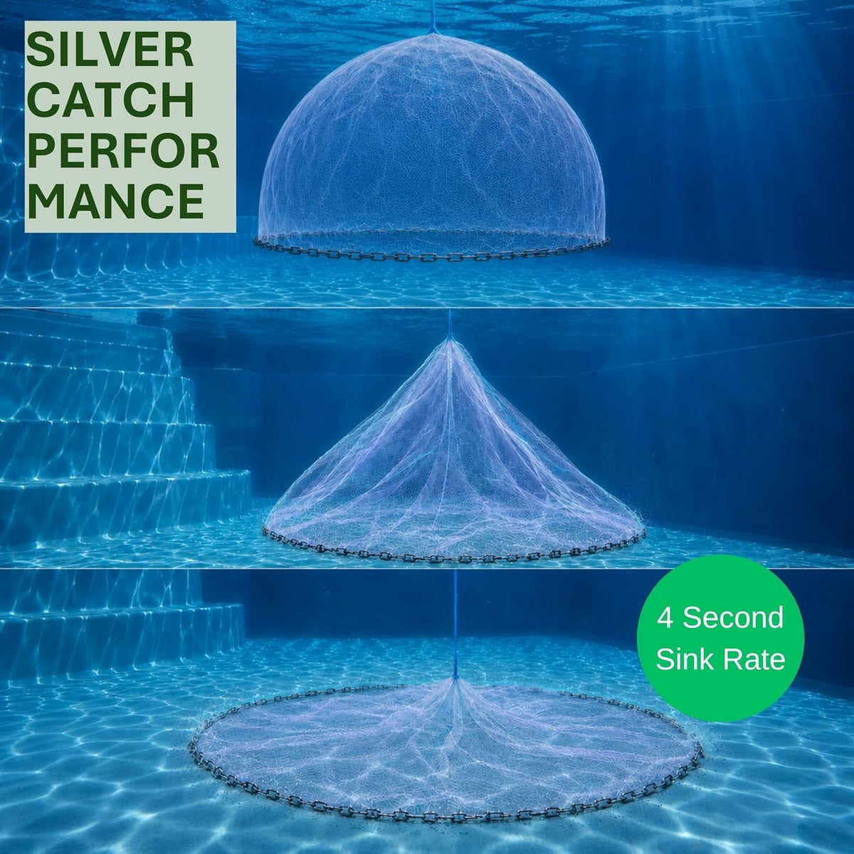 Cast Net for Bait Fishing Monofilament Nylon Heavy-Duty 3/8" Mesh, Multiple Sizes