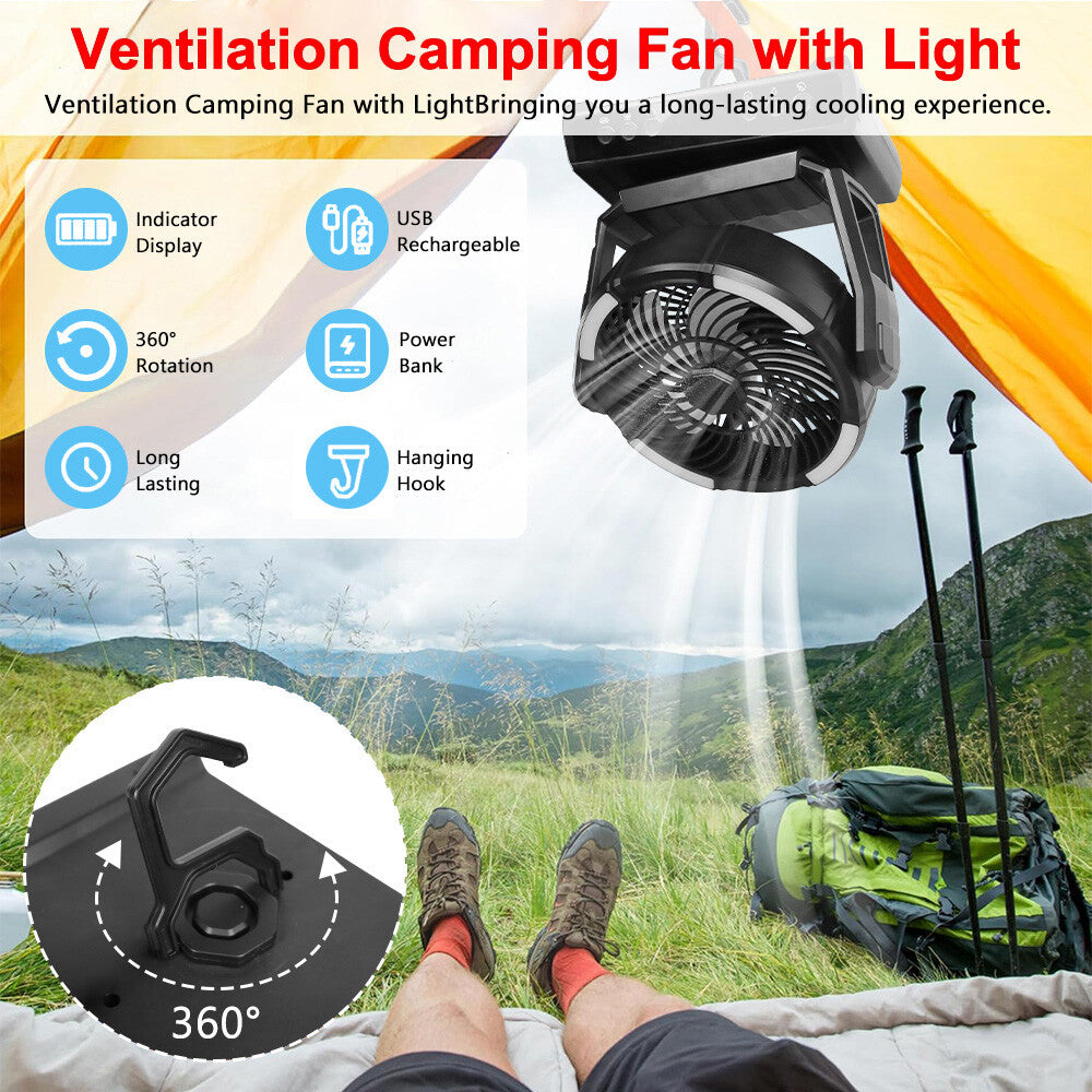 4-6 Person Waterproof Pop-Up Tent with LED Light and Camping Fan